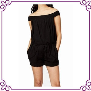 Rachel Roy Black Cotton Sleeveless Off Shoulder Romper XL NEW